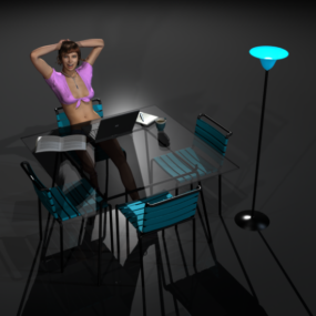 테이블과 램프와 아름다움 소녀 캐릭터 3d 모델