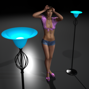 Girl Character With Floor Lamp 3d model