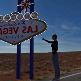 3д модель дорожного знака Лас-Вегаса с путешественником