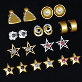 Earrings Set Gold Jewelry Star Shape 3d model