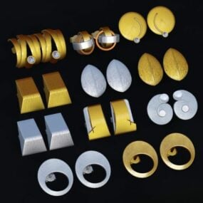 Conjunto de joyas con aretes pequeños de oro y plata modelo 3d