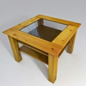 میز مربع شیشه ای نشیمن قاب چوبی مدل سه بعدی