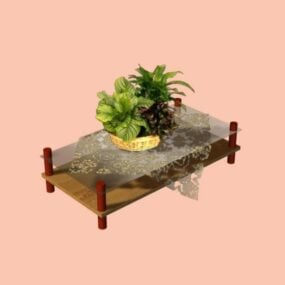 鉢植えの植物を備えたリビングルームのカウチテーブル3Dモデル