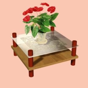 花の鉢植え付きリビングルームテーブル3Dモデル