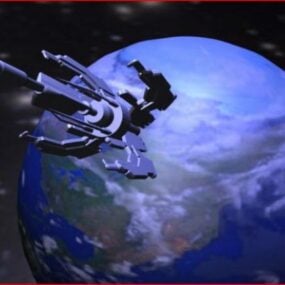 大砲を備えた地球宇宙ステーション3Dモデル