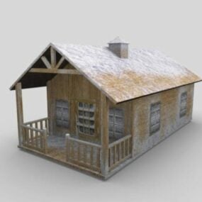Snow On Roof Cottage House 3d-model