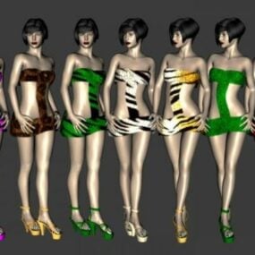 Personagem de menina em minivestido moda modelo 3D