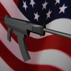 机枪与美国国旗 3d模型