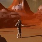 Mars-Kolonie-Landschaft mit Menschen