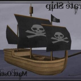 Kafatası Bayrağı ile Ahşap Korsan Gemisi 3D model