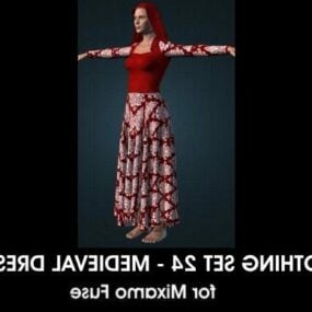 महिला चरित्र वाली मध्यकालीन पोशाक 3डी मॉडल