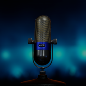 3д модель черного хромированного микрофона с подставкой