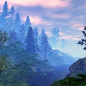 Nehir Ormanı Gökkuşağı Manzarası 3D model