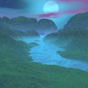 Misty Mountain River Landscape 3d model