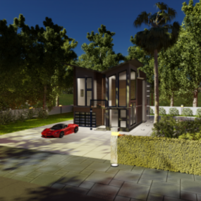 Modern husarkitektur i djungel 3d-modell