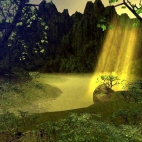 Nehir Ormanı Gökkuşağı Manzarası 3D model