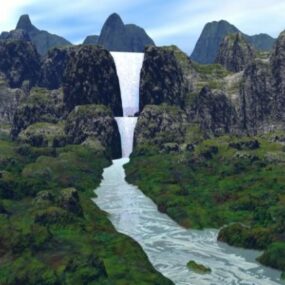 Mountain Stream Waterfall Landscape 3d-modell
