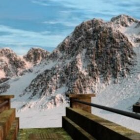 Pont de pierre sur la montagne enneigée modèle 3D