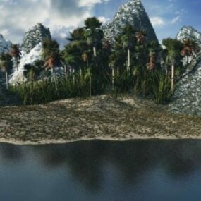 نموذج المناظر الطبيعية لشاطئ الغابة الجبلية ثلاثي الأبعاد