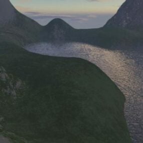 Modello 3d del paesaggio al tramonto della montagna