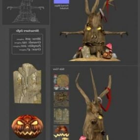 3д модель мультяшного дерева для украшения Хэллоуина