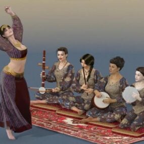 Mô hình 3d ca sĩ nữ truyền thống với nhạc cụ