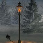Street Lampost At Winter Landscape