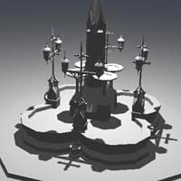 Vodní fontána v gotickém stylu 3D model