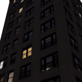 อาคารอพาร์ตเมนต์ตึกระฟ้าในแบบจำลอง 3 มิติตอนกลางคืน