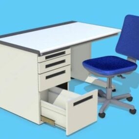 Office Work Desk With A Wheel Chair 3d model