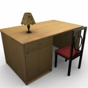 3д модель офисного стола со стулом и настольной лампой