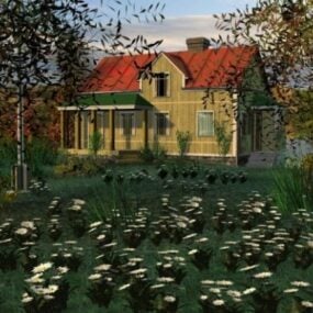 Casa antigua con paisaje modelo 3d