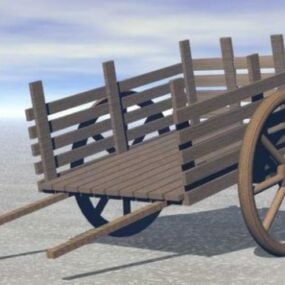 3д модель старой деревянной тележки на колесах