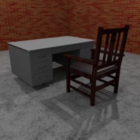 Vecchia sedia con scrivania in metallo modello 3d