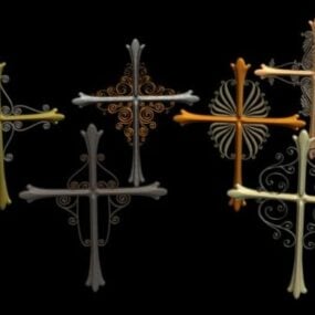 Modelo 3D de decoração em forma de cruz ornamentada