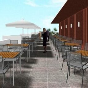 Outdoor Dining Table Chair With Umbrella 3d model