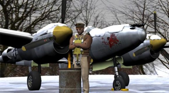 Militaire vliegtuigen P38 bliksem met piloot
