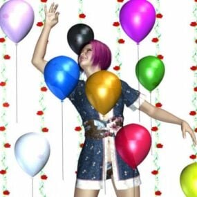 Girl Character With Party Balloon 3d model