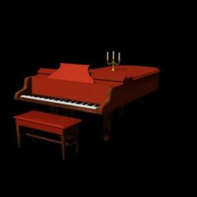 Red Piano With Candle Decoration 3d model