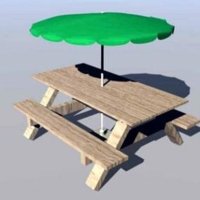 Banc de pique-nique avec parasol modèle 3D
