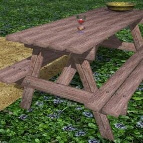 Picknickbank aus rotem Holz, 3D-Modell