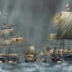 3д модель группы средневековых пиратских кораблей