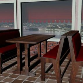 Modelo 3d de móveis para cadeiras de mesa de restaurante pizzaria