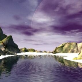 Modello 3d del paesaggio del pianeta lago