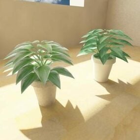 Small Leaf Plant In Concrete Pot 3d model