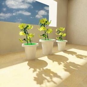 Modelo 3d de três plantas em vasos