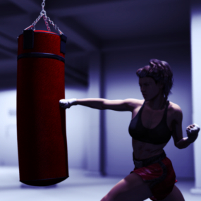 Sportliches Mädchen mit Boxsack-Boxen 3D-Modell
