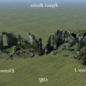 Rock Building On Grass Hill 3d model