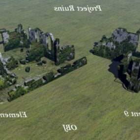 Beschädigtes 3D-Modell des antiken Tempelgebäudes