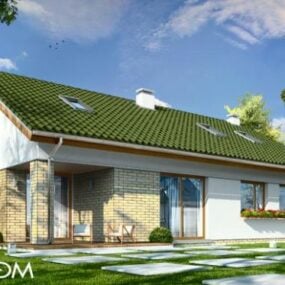 Modelo 3d de construção de casa com telhado de campo